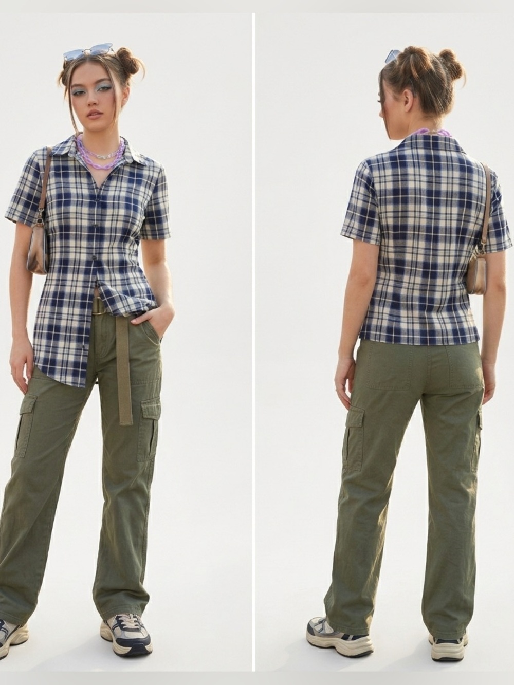 Vintage Laura Ashley UK Plaid Button Up Shirt 6 High Low Hem Short Sleeve Tunic